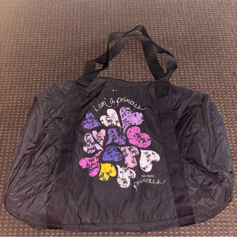 Vera Wang Princess Gym Dance Travel Black Duffle Bag Quilted Colorful Hearts